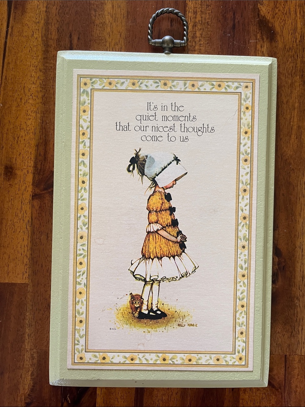Vtg 70s Holly Hobby Art Wall Plaque Quiet Moments American Greetings Bonnet Girl